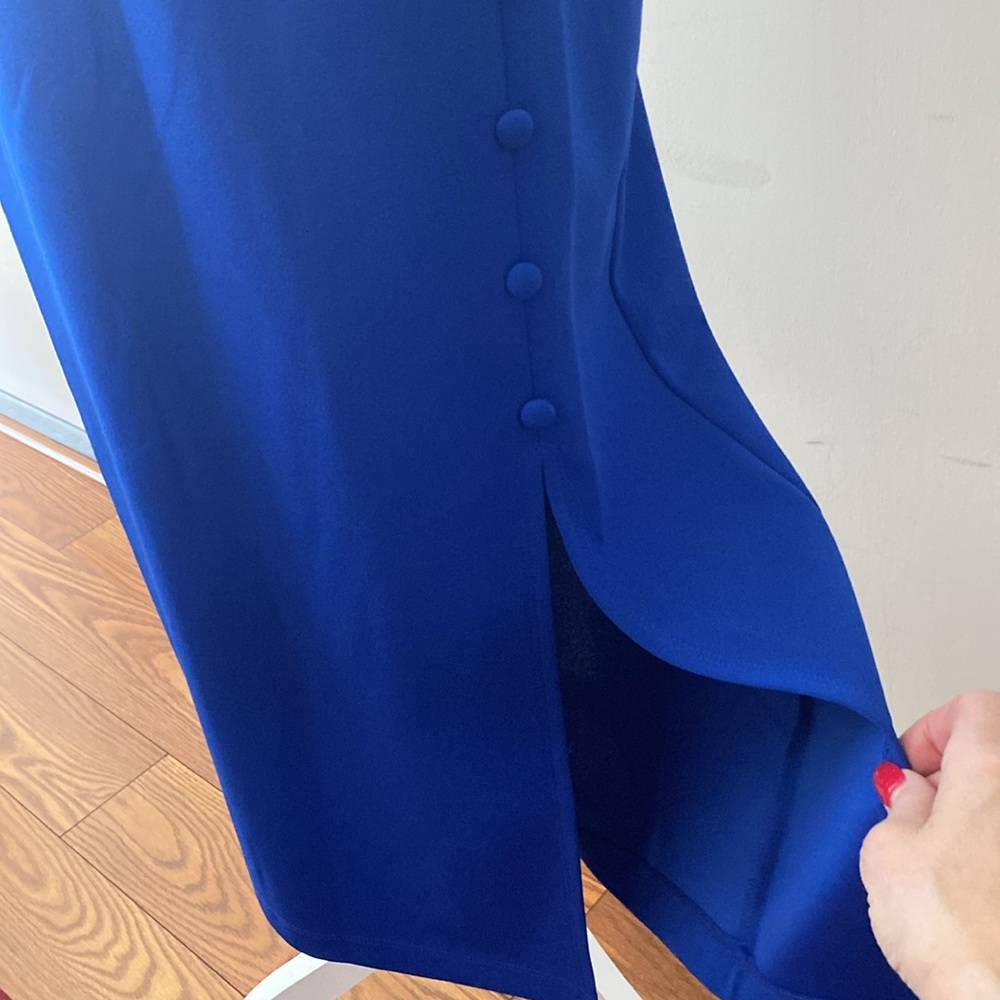NYCC Women’s ocean blue pencil left side slit skirt with nine fabric buttons M - Picture 4 of 12